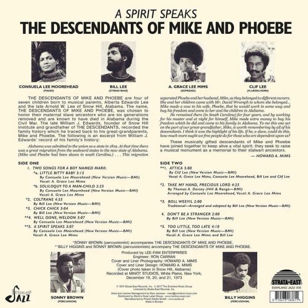 The Descendants Of Mike And Phoebe A Spirit Speaks LP CD back cover